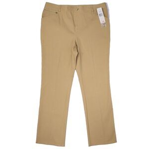 NWT Lauren Ralph Lauren Beige Khaki Stretch Trousers Flat Front Women Size 14